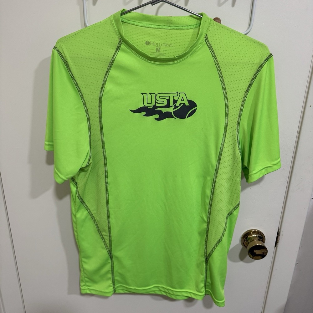 USTA Logo US Open Tennis Neon Green Mesh Performance T-Shirt Men's Size Medium